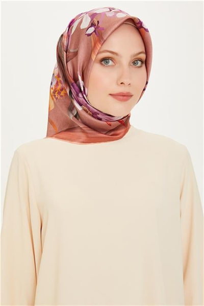 Armine Çiçek Desenli Sura Saf İpek Eşarp 9215D 81 33