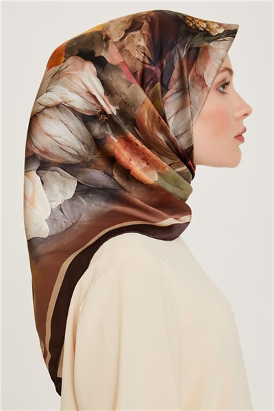 Armine Çiçek Desenli Sura Saf İpek Eşarp 9211D 34 38