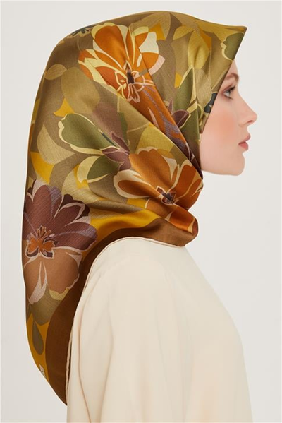 Armine Çiçek Desenli Sura Saf İpek Eşarp 9238D 34