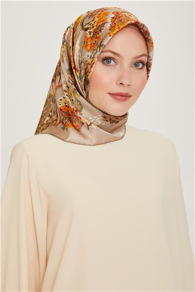 Armine Çiçek Desenli Sura Saf İpek Eşarp 9209D 34