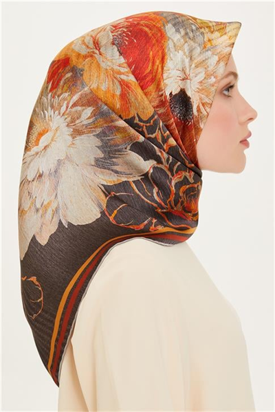 Armine Çiçek Desenli Sura Saf İpek Eşarp 9220D 82