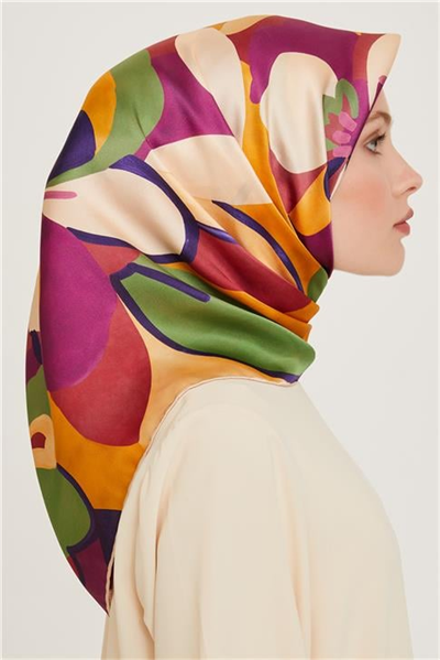 Armine Çiçek Desenli Sura Saf İpek Eşarp 9200D 50 07