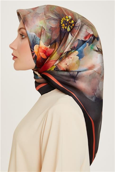 Armine Çiçek Desenli Sura Saf İpek Eşarp 9211D 34 83