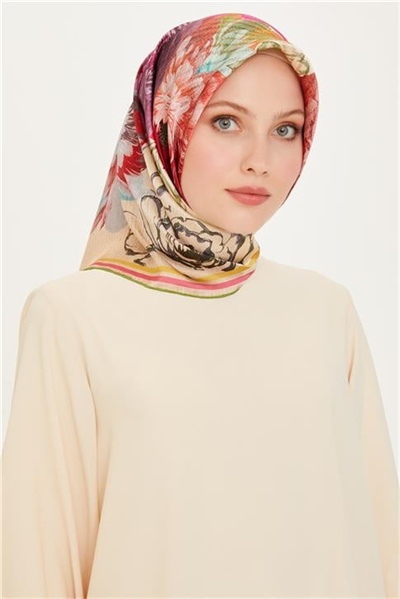 Armine Çiçek Desenli Sura Saf İpek Eşarp 9220D 35