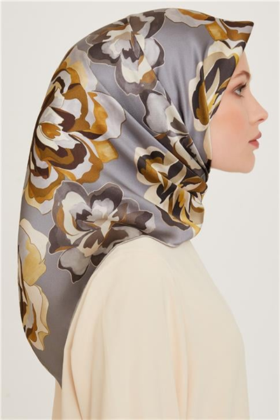 Armine Çiçek Desenli Sura Saf İpek Eşarp 9234D 01 32
