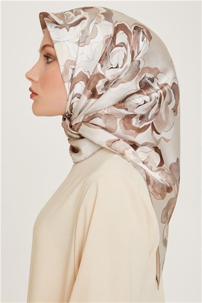 Armine Çiçek Desenli Sura Saf İpek Eşarp 9234D 01 84