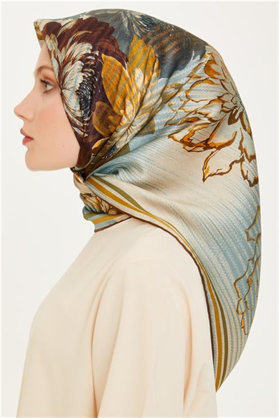 Armine Çiçek Desenli Sura Saf İpek Eşarp 9220D 03
