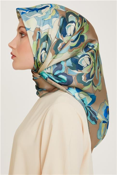 Armine Çiçek Desenli Sura Saf İpek Eşarp 9234D 01 36