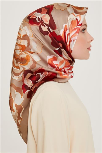 Armine Çiçek Desenli Sura Saf İpek Eşarp 9234D 01 01