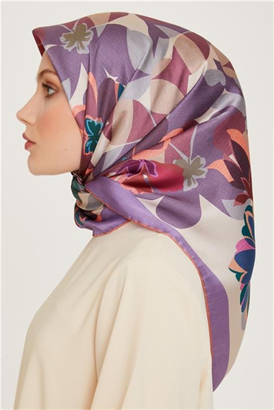 Armine Çiçek Desenli Sura Saf İpek Eşarp 9238D 01