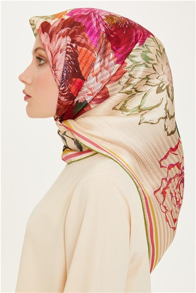 Armine Çiçek Desenli Sura Saf İpek Eşarp 9220D 35