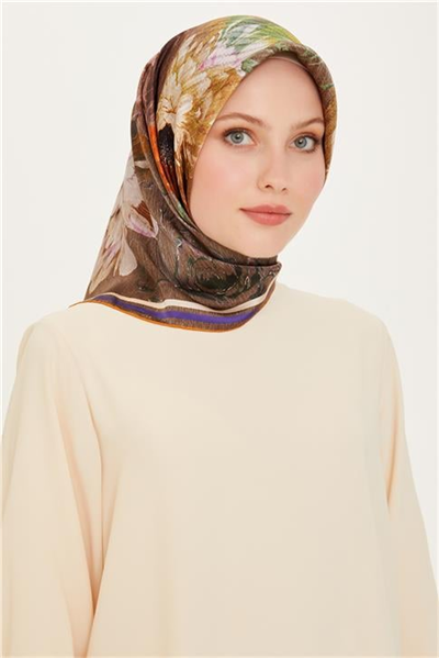 Armine Çiçek Desenli Sura Saf İpek Eşarp 9220D 36