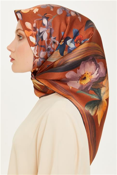 Armine Çiçek Desenli Sura Saf İpek Eşarp 9215D 81 03