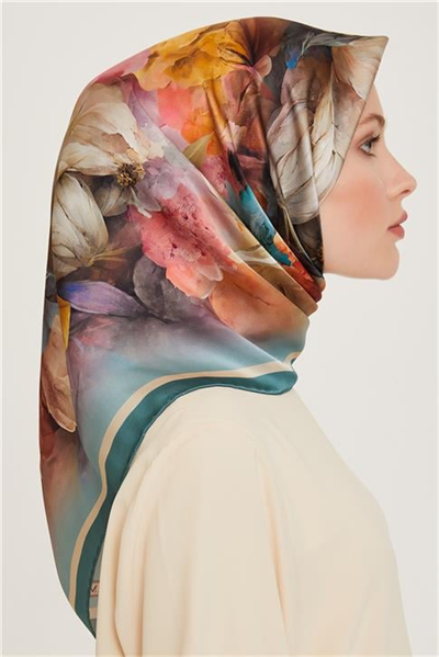 Armine Çiçek Desenli Sura Saf İpek Eşarp 9211D 34 31