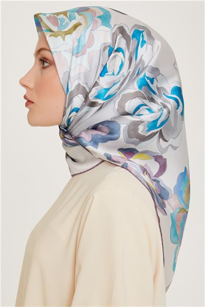Armine Çiçek Desenli Sura Saf İpek Eşarp 9234D 01 25