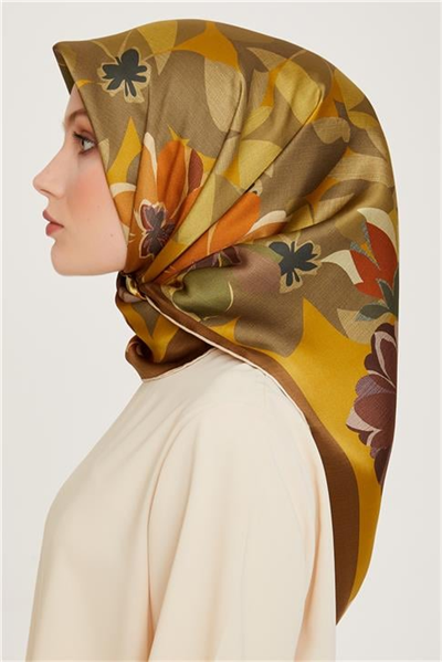 Armine Çiçek Desenli Sura Saf İpek Eşarp 9238D 34