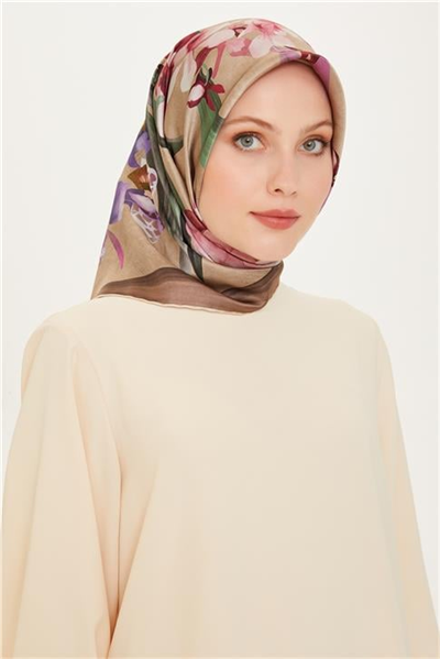 Armine Çiçek Desenli Sura Saf İpek Eşarp 9215D 81 35