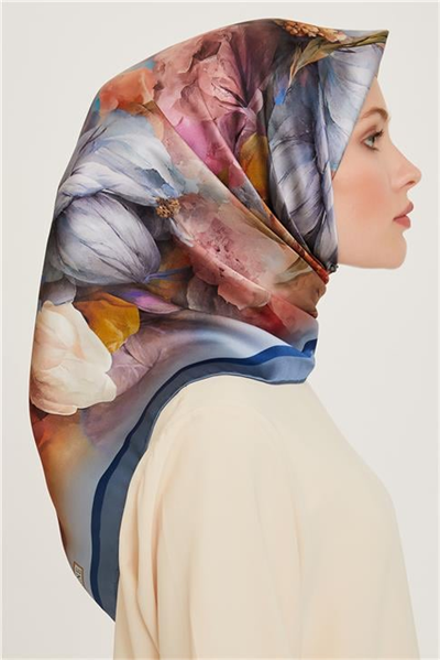 Armine Çiçek Desenli Sura Saf İpek Eşarp 9211D 34 36