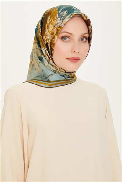 Armine Çiçek Desenli Sura Saf İpek Eşarp 9220D 03
