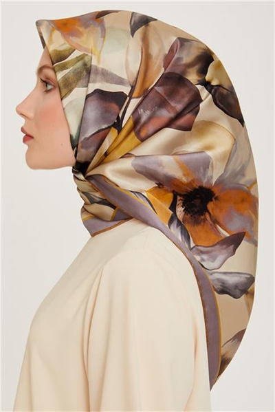 Armine Çiçek Desenli Sura Saf İpek Eşarp 9205D 84 04