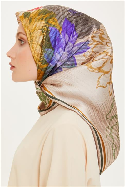 Armine Çiçek Desenli Sura Saf İpek Eşarp 9220D 50