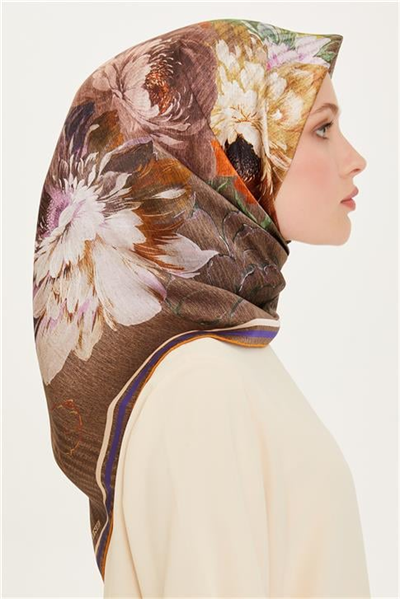 Armine Çiçek Desenli Sura Saf İpek Eşarp 9220D 36