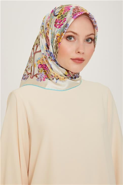 Armine Çiçek Desenli Sura Saf İpek Eşarp 9209D 31