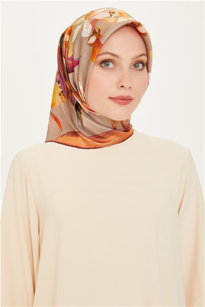 Armine Çiçek Desenli Sura Saf İpek Eşarp 9215D 81 81
