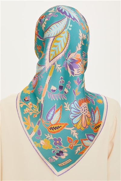 Armine Çiçek Desenli Sura Saf İpek Eşarp 9227D 53 33