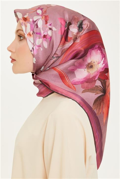 Armine Çiçek Desenli Sura Saf İpek Eşarp 9215D 81 82