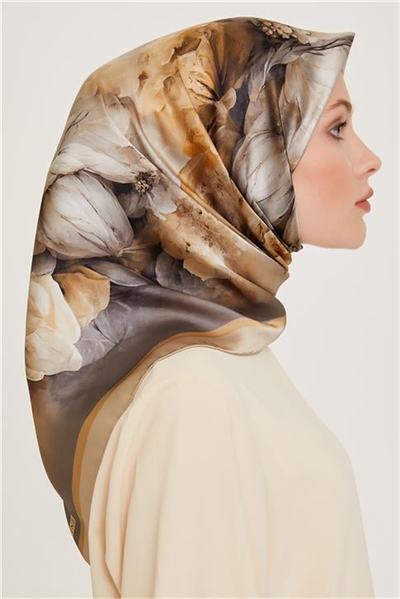 Armine Çiçek Desenli Sura Saf İpek Eşarp 9211D 34 03