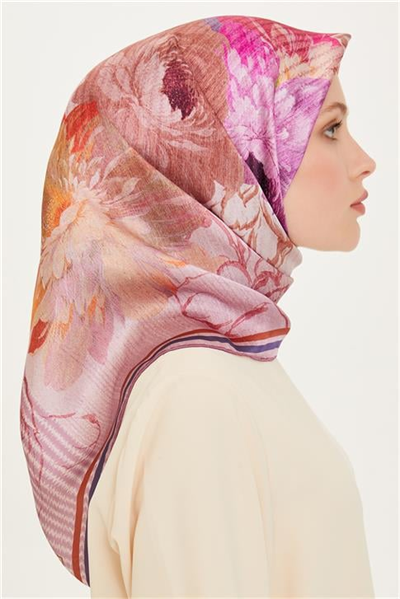 Armine Çiçek Desenli Sura Saf İpek Eşarp 9220D 51