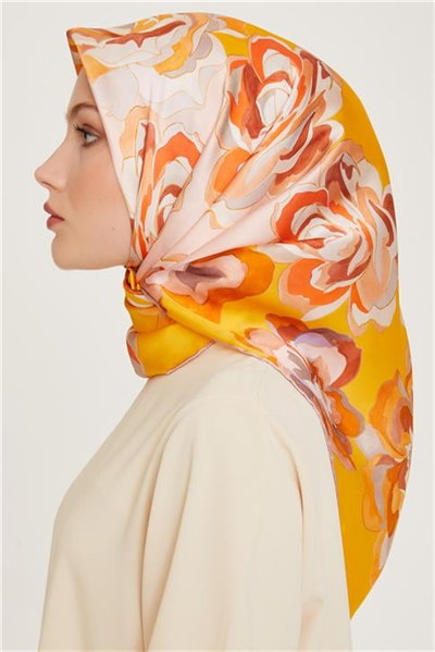 Armine Çiçek Desenli Sura Saf İpek Eşarp 9234D 01 24
