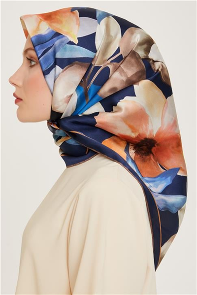 Armine Çiçek Desenli Sura Saf İpek Eşarp 9205D 84 84