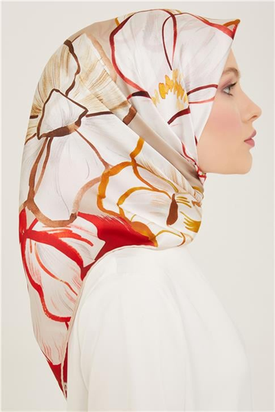 Armine Çiçek Desenli Twill İpek Eşarp 24Ya9110 5 82