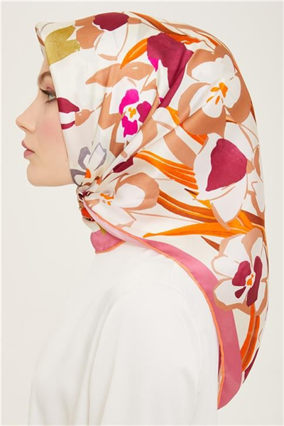 Armine Çiçek Desenli Twill İpek Eşarp 24Ya9153 52 52