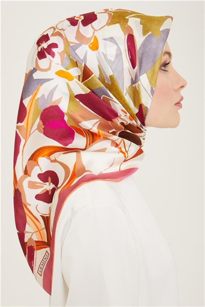 Armine Çiçek Desenli Twill İpek Eşarp 24Ya9153 52 52