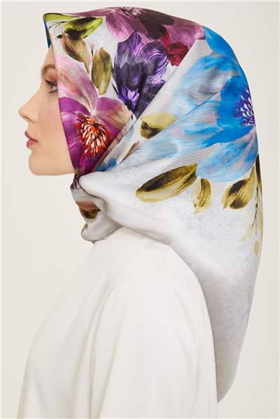 Armine Çiçek Desenli Twill İpek Eşarp 24Ya9133 36 33