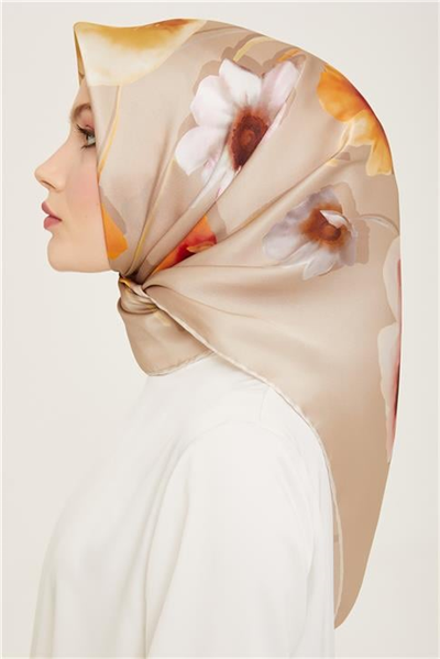 Armine Çiçek Desenli Twill İpek Eşarp 24Ya9105 32 33