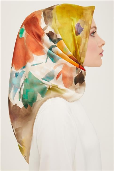 Armine Çiçek Desenli Twill İpek Eşarp 24Ya9103 81 32
