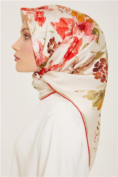 Armine Çiçek Desenli Twill İpek Eşarp 24Ya9127 51 04