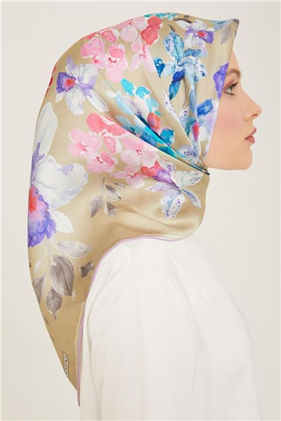 Armine Çiçek Desenli Twill İpek Eşarp 24Ya9127 51 54