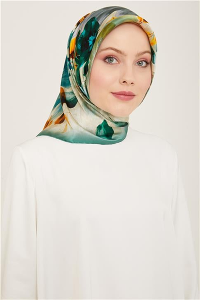 Armine Çiçek Desenli Twill İpek Eşarp 24Ya9133 36 54
