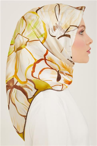 Armine Çiçek Desenli Twill İpek Eşarp 24Ya9110 5 34