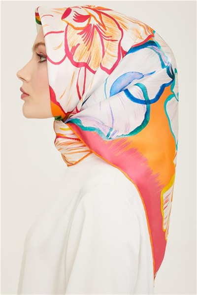 Armine Çiçek Desenli Twill İpek Eşarp 24Ya9110 5 54