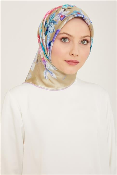 Armine Çiçek Desenli Twill İpek Eşarp 24Ya9127 51 54