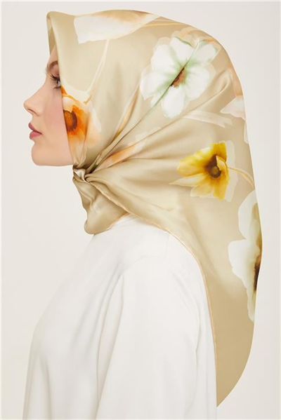 Armine Çiçek Desenli Twill İpek Eşarp 24Ya9105 32 50