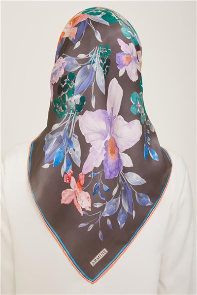 Armine Çiçek Desenli Twill İpek Eşarp 24Ya9127 51 51