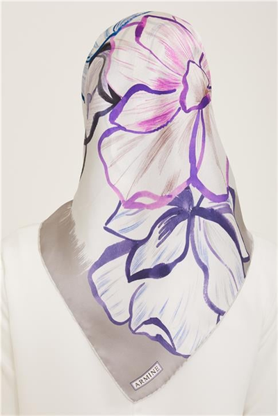 Armine Çiçek Desenli Twill İpek Eşarp 24Ya9110 5 35