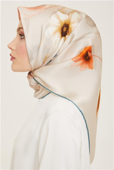 Armine Çiçek Desenli Twill İpek Eşarp 24Ya9105 32 05